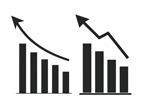 Two bar graphs, one rising, one falling - Powered by Adobe