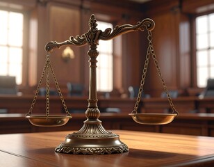 Image of a scales of justice in courtroom