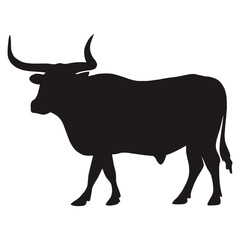 Bull silhouette isolated on white background. Vector illustration of strong animal with horns. Symbol of power, strength, agriculture, livestock and wildlife design concept