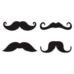 Vintage mustache silhouette set isolated on white background. Classic barber and grooming style icons collection. Hipster facial hair shapes for design, Retro male fashion element clipart