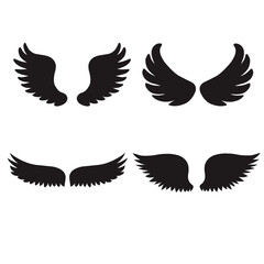 Wing silhouette set isolated on white background. Collection of angel, bird, and feather wings icons. Vector illustration for tattoo, logo, design, freedom, flight and fantasy concept