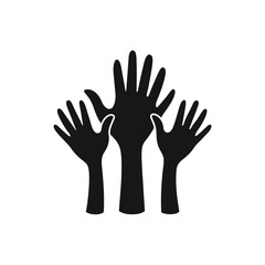 Obraz premium Silhouette of three raised hands reaching on transparent background