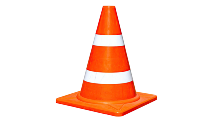 A single orange traffic device with two white stripes, standing on a black background