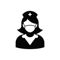 Illustration of a nurse wearing face mask on transparent background silhouette