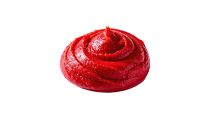 A swirl of thick, glossy, red sauce. Black background. Isolated condiment