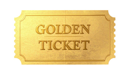 Gleaming golden ticket with embossed text on black background