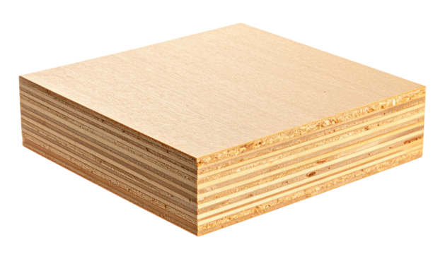 Stacked wooden plywood block. Visible layers and edges reveal the construction