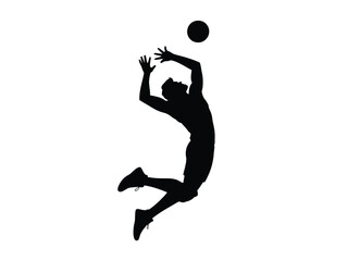Black silhouette of volleyball player spiking ball in mid air action