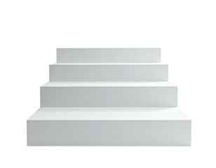 A minimalistic, white set of four upward steps against a stark, black backdrop