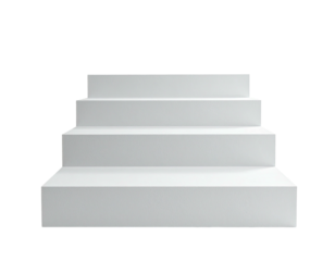 A minimalistic, white set of four upward steps against a stark, black backdrop
