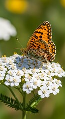 Fototapeta premium Butterfly on Yarrow Flowers - A Close-Up of Natures Beauty.