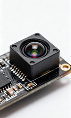 Fototapeta premium Close-up Macro Shot of a Tiny Digital Camera Module Circuit Board with Lens