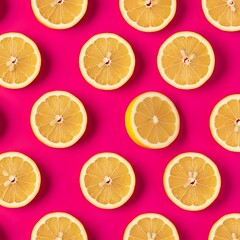 Obraz premium Vibrant Lemon Slices on Pink - A Refreshing Citrus Pattern.