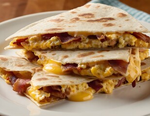 bacon and egg breakfast quesadillas on a plate