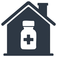 Obraz premium Home Medication Healthcare Concept Graphic: Pills, House, and Medical Cross