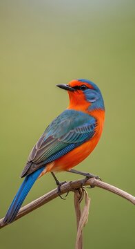 Vibrant Rufous-tailed Attila Perched on a Branch in Natural Light.