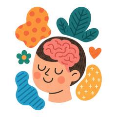 PNG Whimsical brain illustration with patterns.