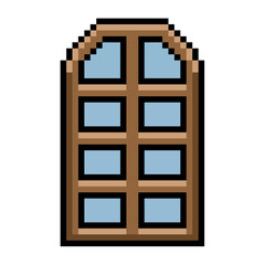 Obraz premium Pixel window icon vector. Ideal for application interface, software, and view themes. This digital graphic is perfect for game, retro game, or 8 bit design projects and assets.