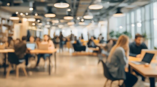 A vibrant co-working space buzzing with activity, featuring diverse professionals engaged in collaborative work. - Powered by Adobe