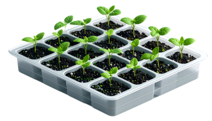 Vibrant Green Seedlings in Seed Starter Tray Isolated on Black. Young Plants Sprouting, Symbolizing New Life, Growth, Organic Gardening & Sustainable Agriculture.