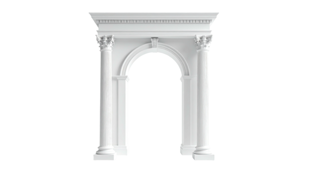 Elegant white architectural structure, classical design, arched doorway with columns