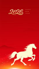 Red New Year promotional vertical edition illustration of the Year of the Horse Spring Festival