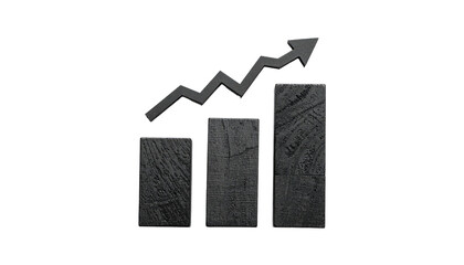 A dark grayscale bar graph showing increasing trend with a jagged arrow