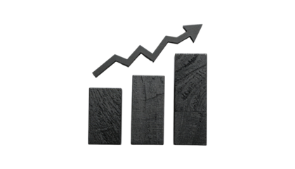 A dark grayscale bar graph showing increasing trend with a jagged arrow