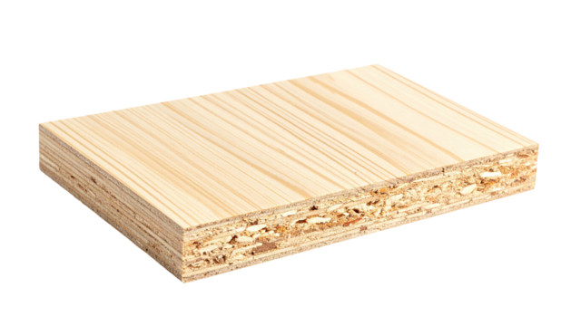 A detailed cross-section of layered wood material with exposed inner structure