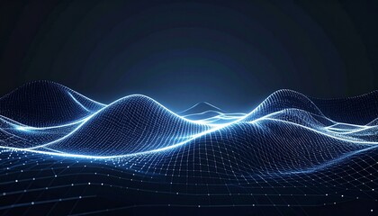 Futuristic Blue Digital Landscape with Connected Dots and Lines