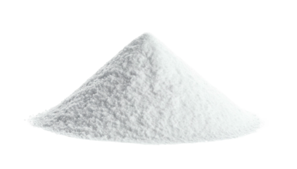 Isolated pile of fine white powder on a black background