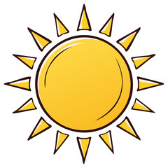 Cartoon sun with triangular rays, hand drawn weather icon in bright yellow