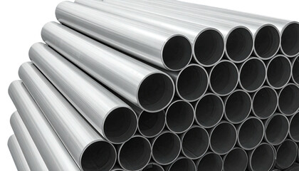 A stack of cylindrical, metallic tubes, neatly arranged, reflecting light