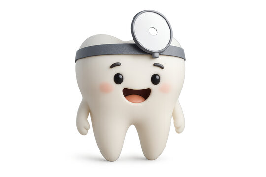 3d medical tooth character with happy face and stethoscope headband, cute cartoon style, isolated on transparency background, dental health concept, cheerful expression