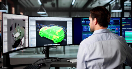 Engineer Testing Car Aerodynamics Using Automotive Design Software Technology © Andrey Popov