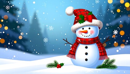 Obraz premium Cute snowman in winter scene