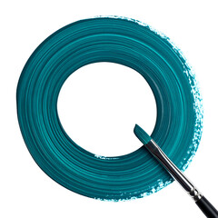 Brush paints a teal letter Q with the handle extending toward lower right corner