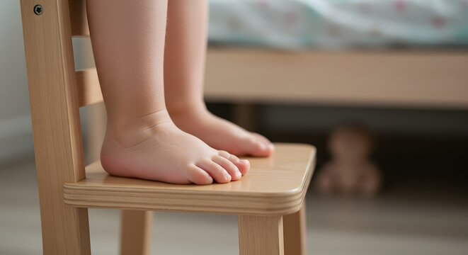 Childs feet on step stool