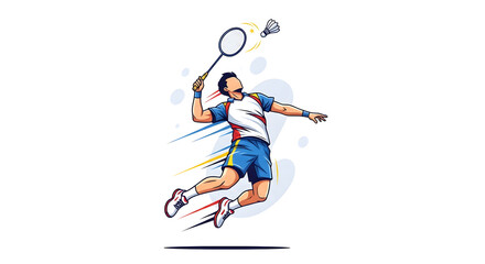 Fototapeta premium Dynamic illustration of a male badminton player jump