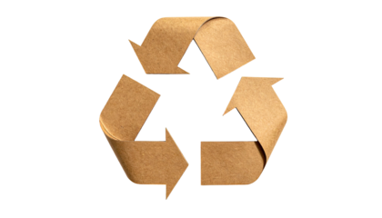 A cardboard-textured recycling symbol, sharply defined, on a black background