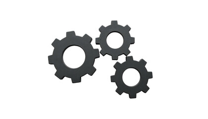 Three gray interlocking gears float against a black background, conveying machinery