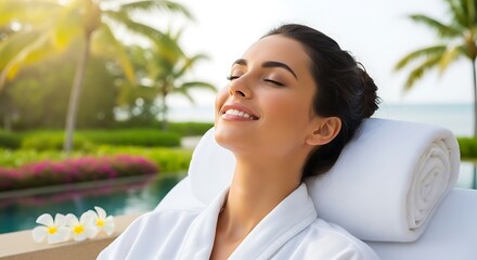 Relaxing Spa Day - Woman Enjoying Tropical Resort Vacation.