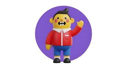 Obraz premium Cheerful cartoon character waving hello with a friendly smile, perfect for children's content, education, and branding, adding a playful touch to your design