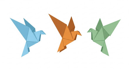 Origami bird vector art illustration of paper birds in flight for graphic design projects and crafts use