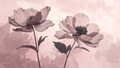 Delicate pastel flowers against a soft sky