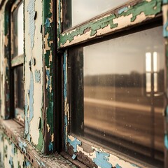 Peeling Paint on an Old Train Car Window.