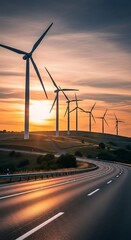 Wind Turbines at Sunset - Renewable Energy and Sustainable Future.