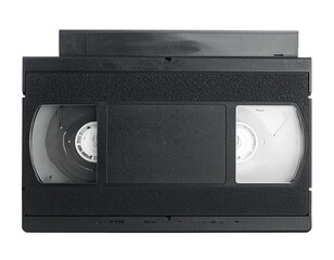 Obraz premium A black rectangular video cassette tape, with a protective case on top