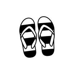 Striped Black And White Flip Flops On Transparent Background Simple Flat Doodle Illustration For Travel And Summer