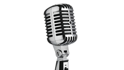 Fototapeta premium A classic, chrome-plated, retro-style microphone, isolated against a black background